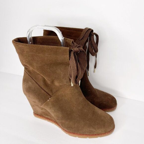 KATE SPADE Brown Saunders Suede Wedged Boots - Picture 3 of 9
